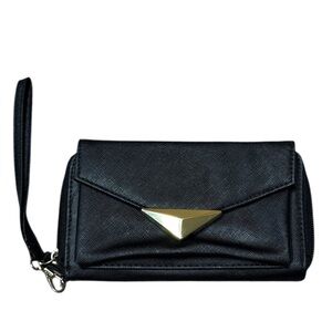 🧡$5 Bundled LIZ CLAIBORNE Black Wristlet, Clutch, Wallet with Gold Detail